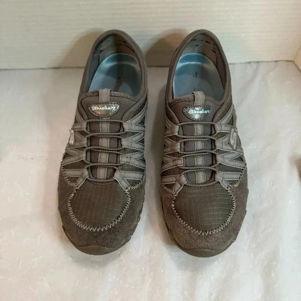 Skechers Grey Suede Leather Bikers Bungee Slip On Sneakers - Picture 3 of 10